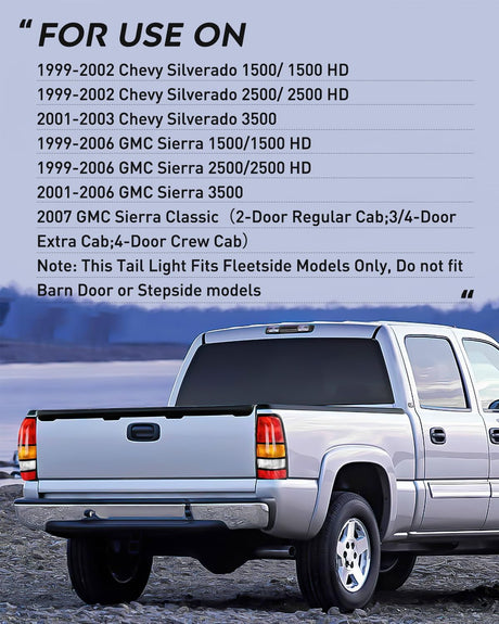 Taillight Assembly Compatible with 1999 2000 2001 2002 2003 2004 2005 2006 GMC Sierra 1999-2002 Chevy Silverado Fit Fleetside Tail Rear Light OE Style Passenger Side Black Border
