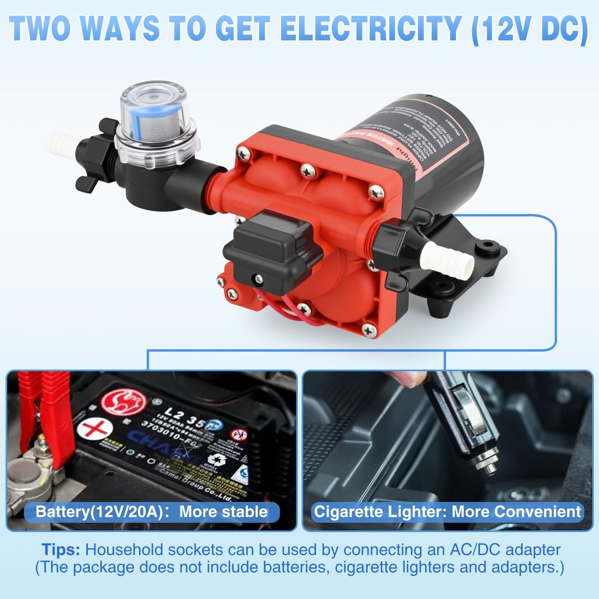 RV Water Pump, 12v Water Pump 3.0 GPM 55 PSI with Pressure Switch and Strainer Heavy Duty Diaphragm Pump 12 Volt DC Upgrade Self-Priming Low Noice for RV Camper Marine Yacht Caravan Trailer
