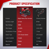 Wiring Harness Kit Nylon 16 AWG 2 Leads Sasquatch Lights 12V 5Pin Rocker Switch Laser On Off Power Relay Blade Fuse for LED Off Road Light Bar on Cars Jeep Boat Trucks