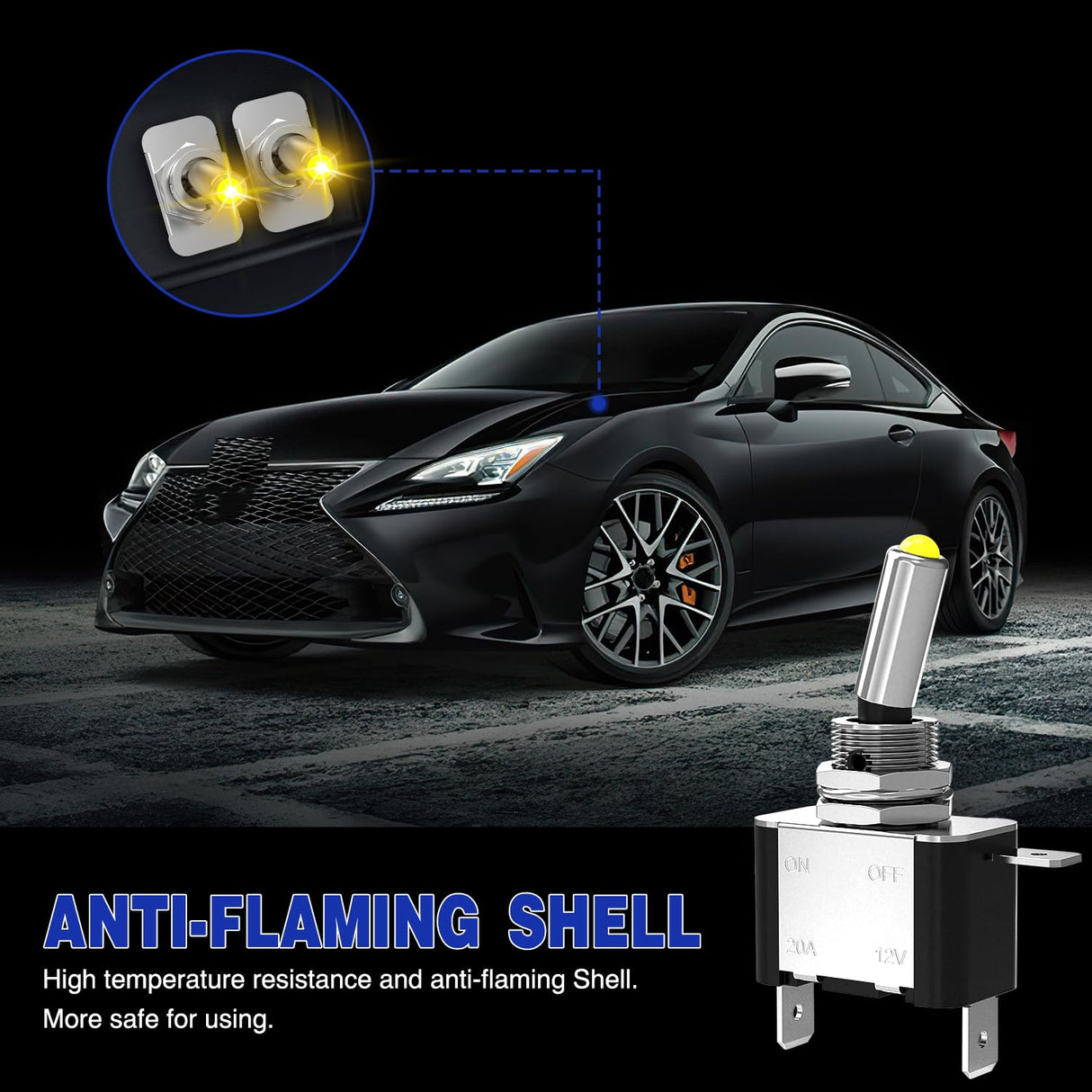 3PCS Yellow LED Toggle Switches 12V 20A 3 Pin 2 Position ON Off SPST Heavy Duty Rocker Switch for Auto Car Marine RV Vehicles Truck Boat Dash