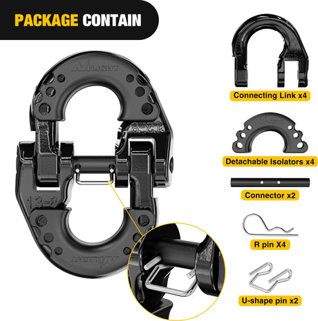 Safety Chain Connector Link, 1/2In Tow Hitch Hammerlock Coupling Link, 2 Pack Forged Steel Tow Chain Connector for Chain Link/Recovery Rope Link/Shackle, 12000 lbs Load Limit, Black