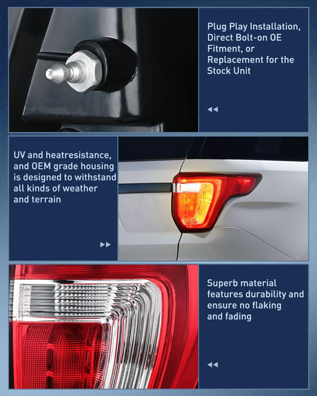Taillight Assembly Compatible with 2016 2017 2018 2019 Ford Explorer Rear Lamp Replacement OE Style with LED and halogen bulbs Passenger Side
