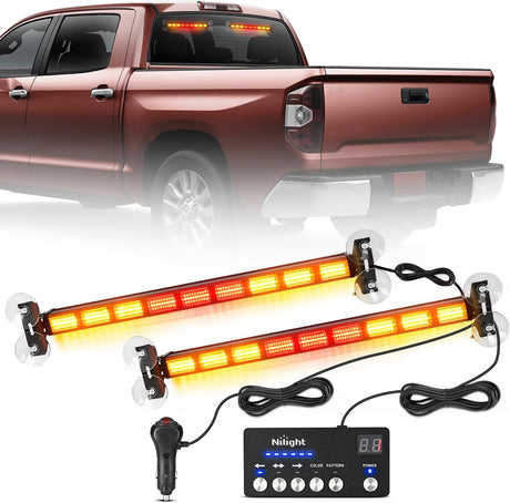 162 LED Traffic Advisor Strobe Light Bar 2-in-1 Amber Red Emergency Warning Hazard Lights with Controller 4 Switchable Color 36 Flash Pattern for Trucks Cars Tow Plow Construction Vehicles