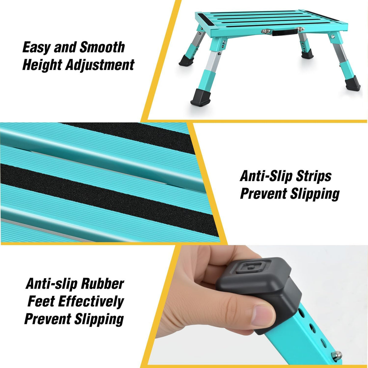 RV Step Stool Aluminum Folding Platform Steps 19x14.5 RV Steps 4 Levels Adjustable Heavy Duty Step Stool with Anti-Slip Surface Rubber Feet Portable Handle 500lb for Camper Trailer,Mint Green