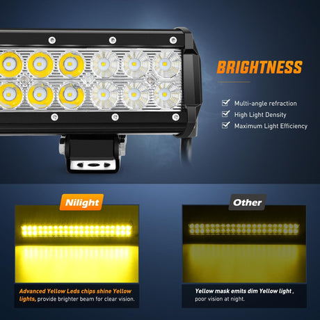 LED Light Bar 20 Inch 126W Spot Flood Combo Yellow Beam Off Road Lamp Fishing Hunting Emergency Deck Work Lighting for Trucks UTV Pick-up Van Boat Tractor