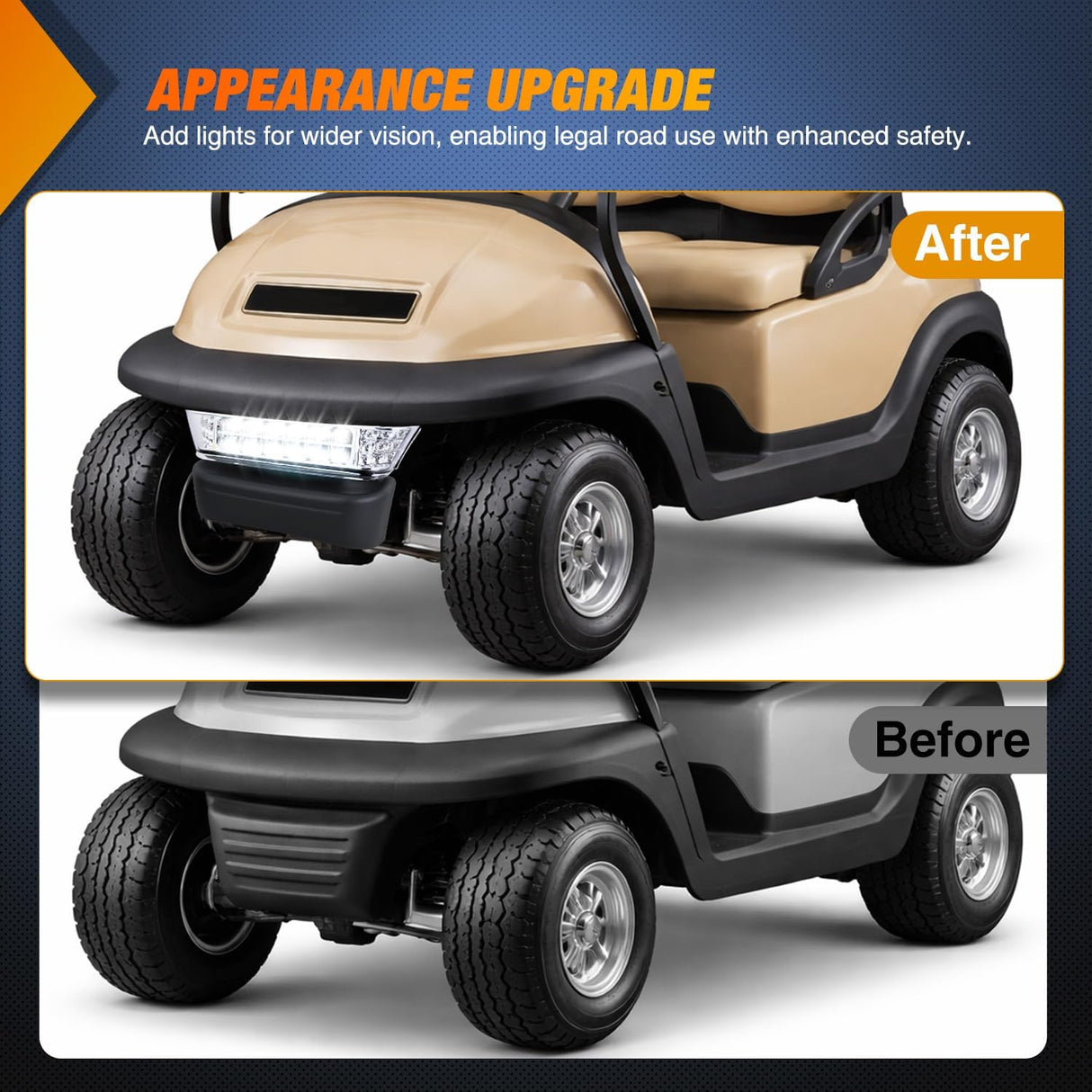 Golf Cart LED Headlight with Bumper Turn Signals Running Lights High Brightness Waterproof Plug and Play 12V for 2004-Up Club Car Precedent Electric Carts