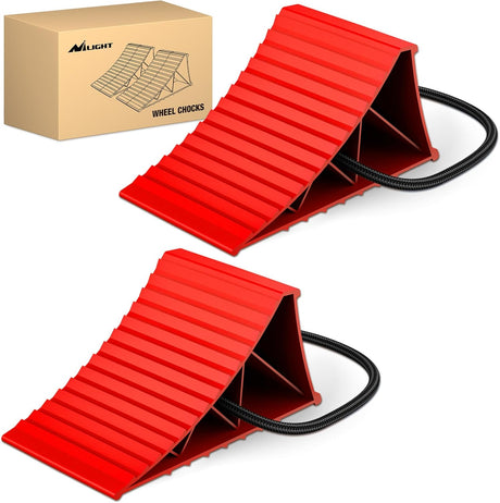 Wheel Chocks, Heavy Duty Wheel Stopper for Car, Truck, RV, Trailer, Caravan, Motorcycle, 8.7 Inch x 4.8 Inch x 4.2 Inch, 2-Pack(Red)