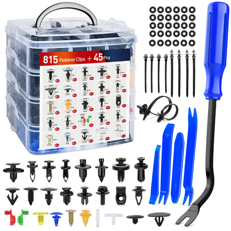 860Pcs Car Push Retainer Clips & Auto Fasteners Assortment -26 Most Popular Sizes Nylon Bumper Fender Rivets with 10 Cable Ties and Fasteners Remover for Toyota GM Ford Honda Chevy