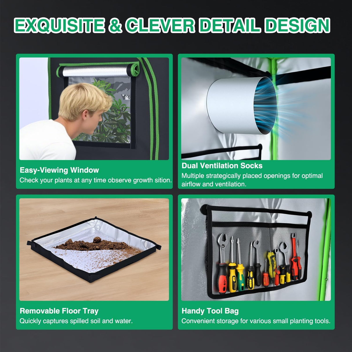 4x4 Grow Tent 48 Inchx48 Inchx80 Inch High Reflective Mylar Indoor Growing Tents 600D Oxford Cloth with Observation Window and Removable Floor Tray for Hydroponics Indoor Plants Fruit Flower Veg Growing