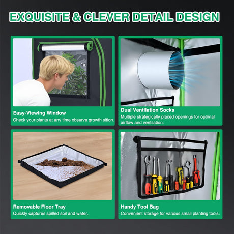 3x3 Grow Tent 36 Inchx36 Inchx72 Inch High Reflective Mylar Indoor Growing Tents 600D Oxford Cloth with Observation Window and Removable Floor Tray for Hydroponics Indoor Plants Fruit Flower Veg Growing