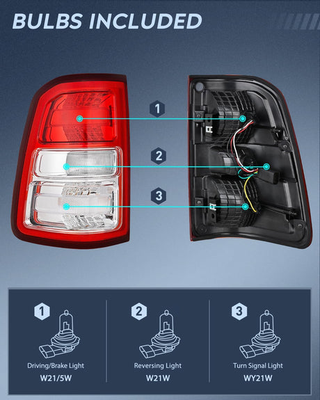 Taillight Assembly Compatible with 2019 2020 2021 2022 2023 Dodge Ram 1500 Tail Light Replacement OE Style Driver Side with Bulbs