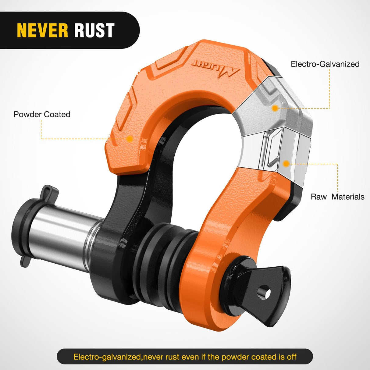 2 Pack 3/4 Inch D-Ring Separate Shackle with 7/8 Inch Lock Pin 45,000 lbs Break Strength, Off Road Recovery Shackle with Isolators Washers for Use with Tow Strap, Winch, Truck Vehicle (Black&Orange)