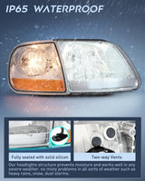 Headlight Assembly Compatible with 1997 1998 1999 2000 2001 2002 2003 Ford F-150 Expedition Chrome Housing Amber Reflector