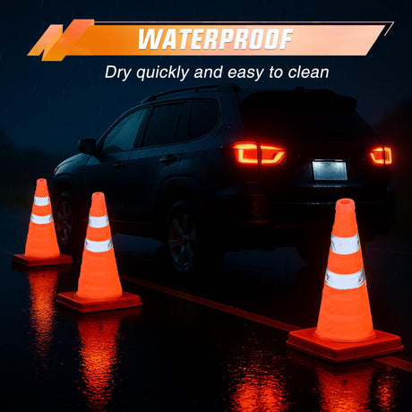 18 Inch Collapsible Traffic Safety Cone - Bright Orange Parking Cones with Reflective Collars for Roadside Emergency, Parking, Driving Practice