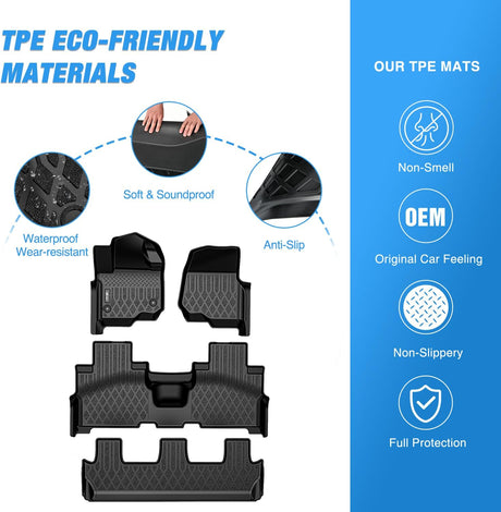 TPE Floor Mats for Ford Expedition & Max Bench Seat 2018 2019 2020 2021 2022 2023 2024 2025 All Weather Custom Fit Heavy Duty Floor Liners