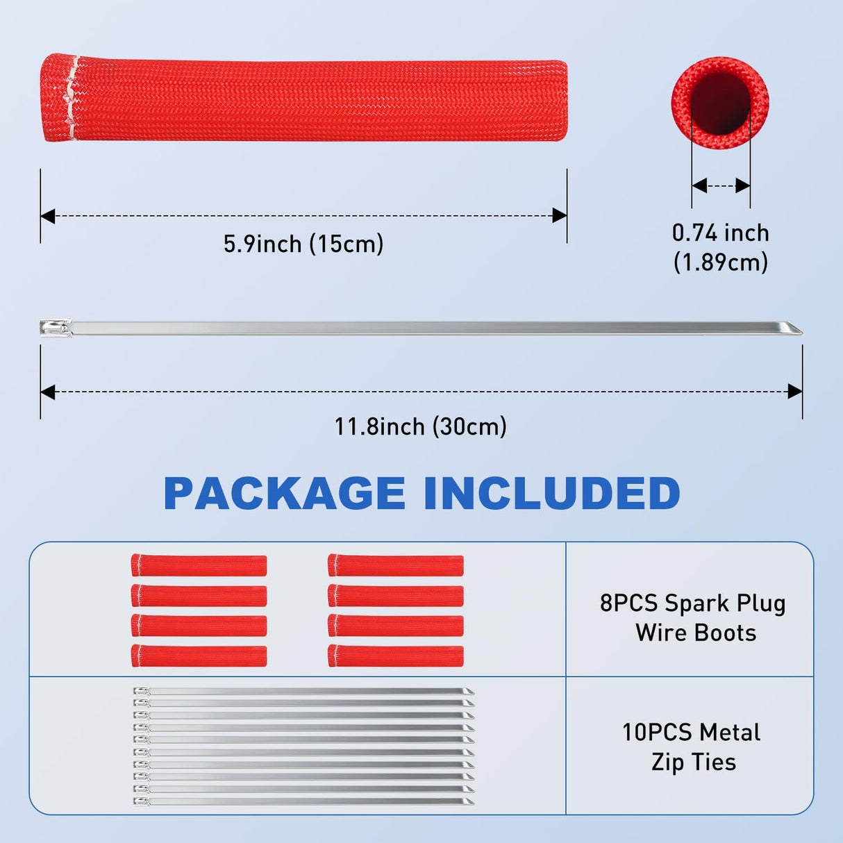 6 Inch Spark Plug Wire Heat Shield Sleeve 8PCS Red | 3002°F Boot Protector with 10 Metal Zip Ties, Replacement for LS1 LS2 SBC BBC 350 454 Car Truck