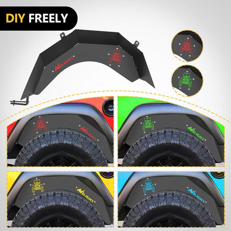 TJ Rear Inner Fender Liners Fit for 1997 1998 1999 2000 2001 2002 2003 2004 2005 2006 Jeep Wrangler TJ & LJ 2PCS Offroad Powder Coated Steel Splash Mud Guard Wheel Well Liner Covers
