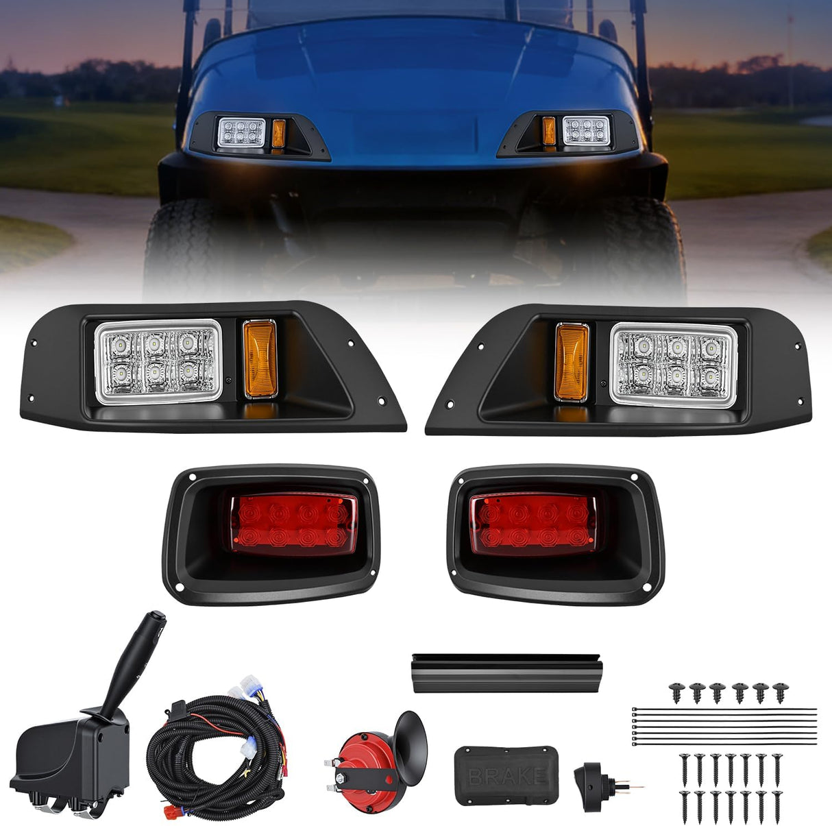 Golf Cart LED Light Kit 12V Stop Brake Turn Signal EZGO TXT | Headlight Taillight Horn Waterproof Plug and Play Complete Upgrade Kit for 1996-2013 EZGO TXT Electric Carts