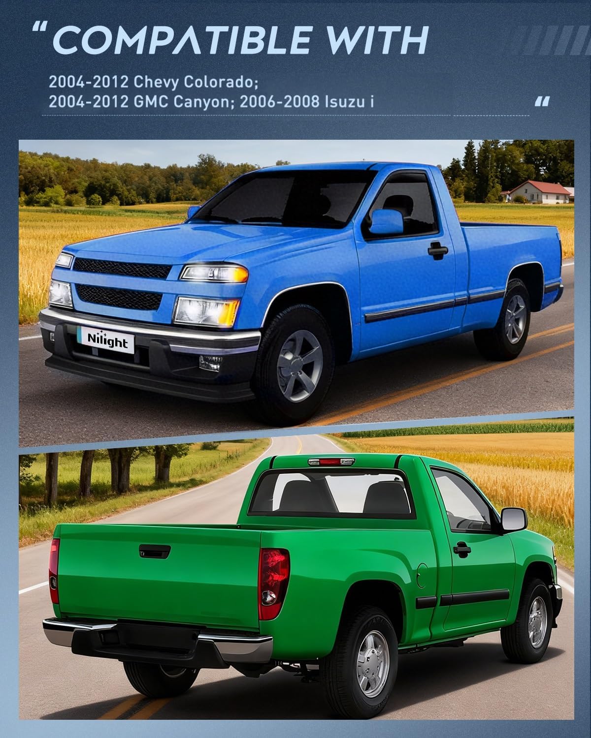 Headlight and Taillight Assembly Combo Compatible with 2004 2005 2006 2007 2008 2009 2010 2011 2012 Chevy Colorado GMC Canyon OE Style Chome Housing Amber Reflector with Red Tail Light