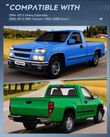 Headlight and Taillight Assembly Combo Compatible with 2004 2005 2006 2007 2008 2009 2010 2011 2012 Chevy Colorado GMC Canyon OE Style Chome Housing Amber Reflector with Red Tail Light