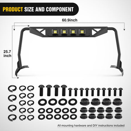 Windshield Frame Cover with 4 x LED Lights Insert Roof Sun Visor Cowl Body Armor Compatible with 2018-2026 Jeep Wrangler JL JLU & Gladiator JT (Excluding JL 4xe & JT Mojave)
