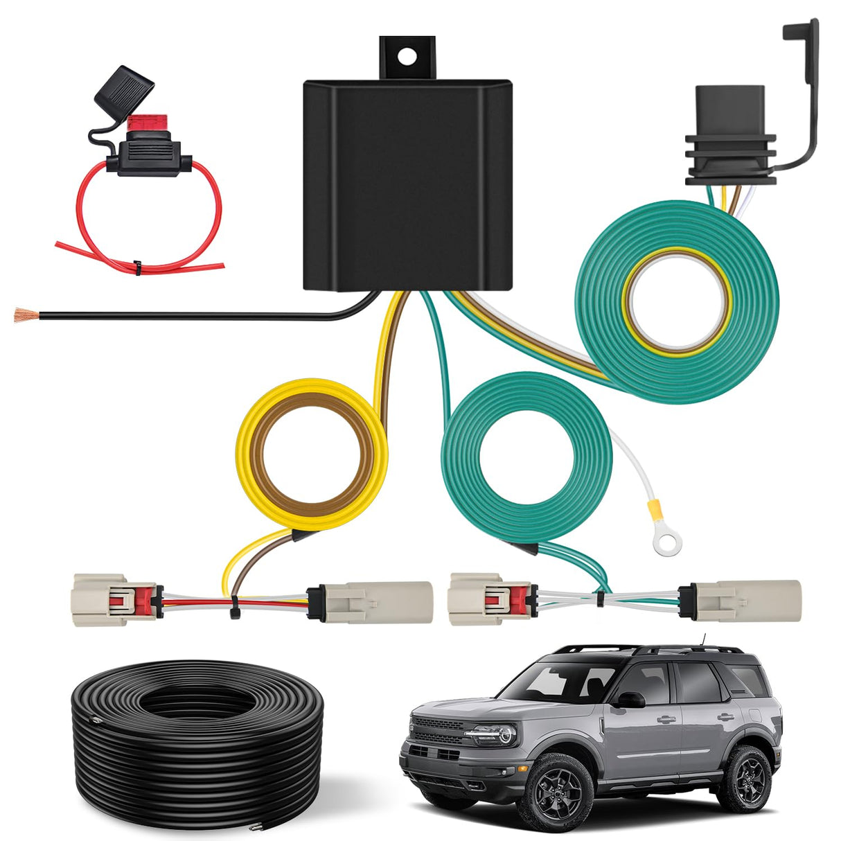 4 Pin Trailer Wiring Harness Kit 56471 Vehicle Standard 4 Way Connector Custom for 2021 2022 2023 2024 Ford Bronco Without w/o LED taillights Simple Fit Tow Hitch