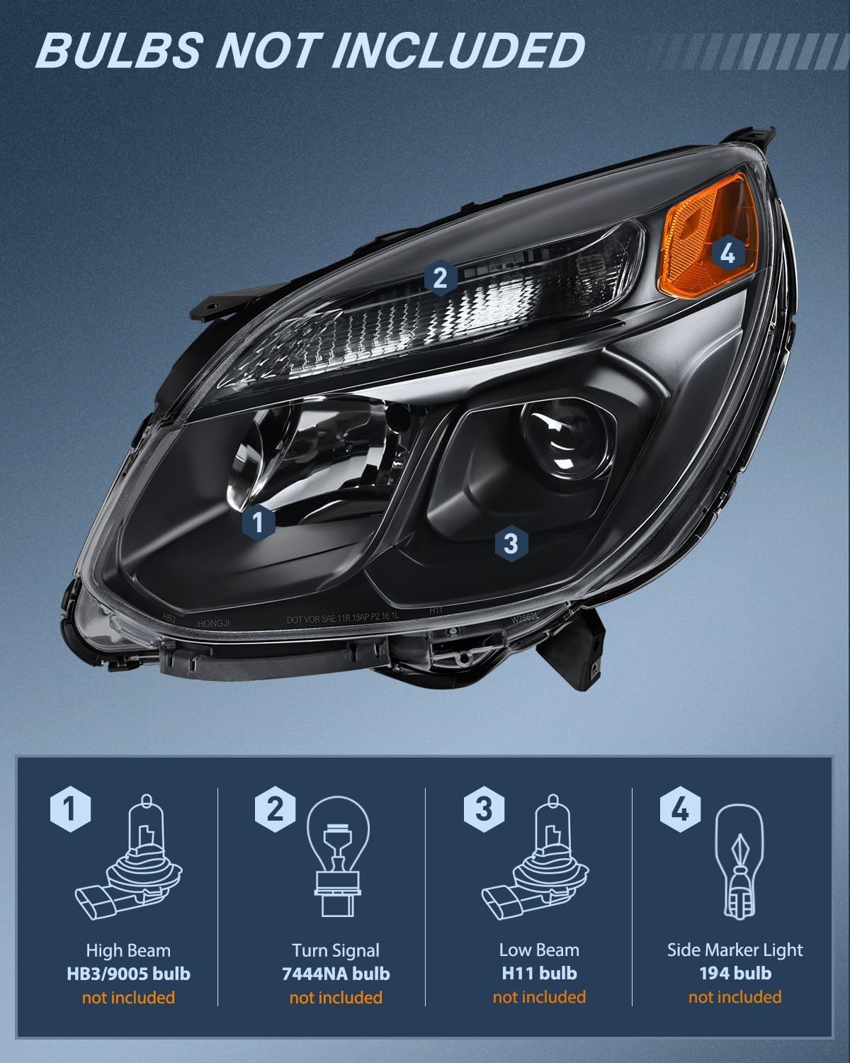 Headlight Assembly Compatible with 2016 2017 Chevy Equinox OE Style Projector Replacement Halogen Headlights Black Housing Amber Reflector Headlamp Passenger and Driver Side
