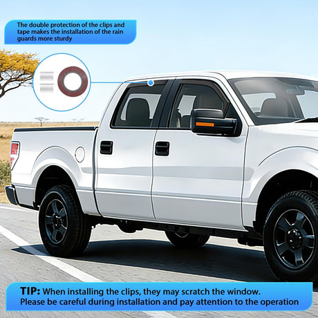in Channel Window Visors for Ford F150 2009-2014 Crew Cab, Smoke Rain Guards, Clip-On Installation, Wind Deflectors for Sun Rain Ventilation-4PCS