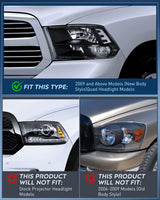 Headlight and Taillight Assembly Combo Compatible with 2009 2010 2011 2012 2013 2014 2015 2016 2017 2018 Dodge Ram for Quad Models Black Housing Clear Reflector with Dark Red Tail Light
