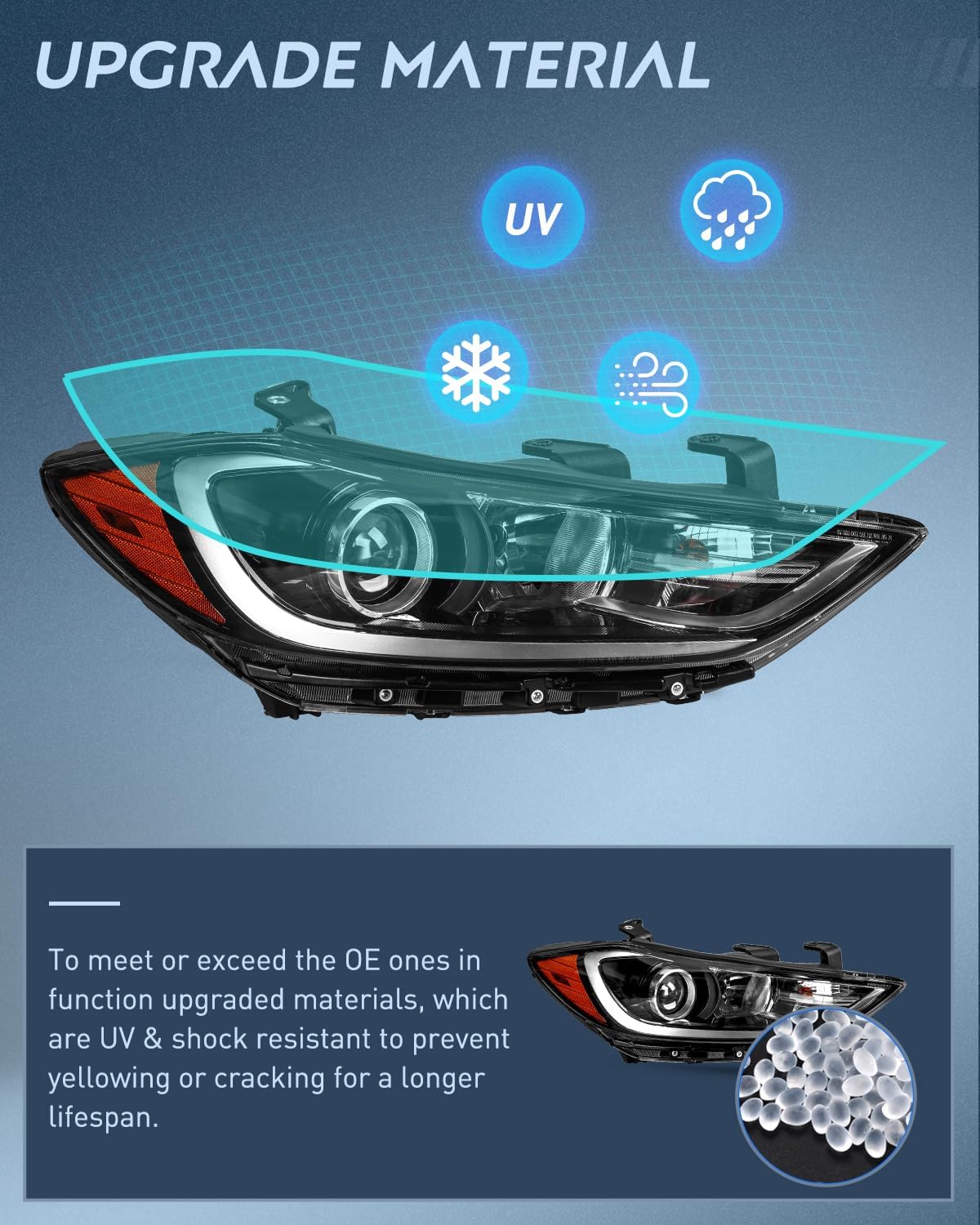 Headlight Assembly Compatible with 2017 2018 Hyundai Elantra | 2017 2018 Hyundai Elantra OE Style Projector Replacement Black Housing Amber Reflector Headlamp