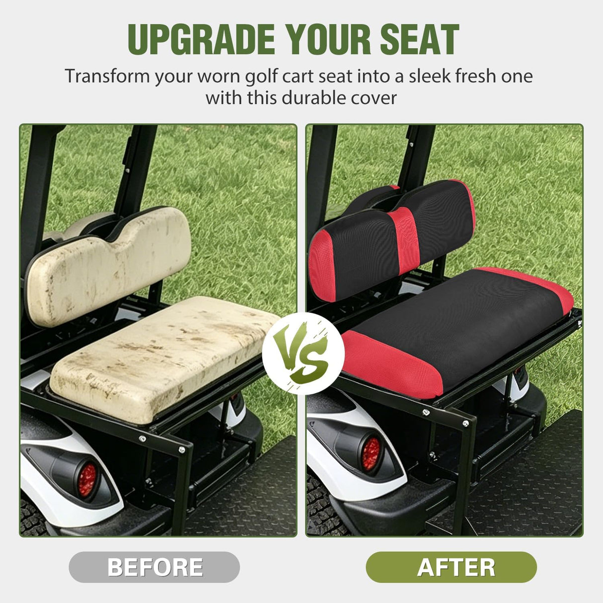 Golf Cart Rear Seat Cover 1PC Red Black Club Car EZGO Yamaha | Breathable Sandwich Mesh Sun Scratch Resistant Washable No Staple Fits Aftermarket Rear Seats for Club Car EZGO Yamaha