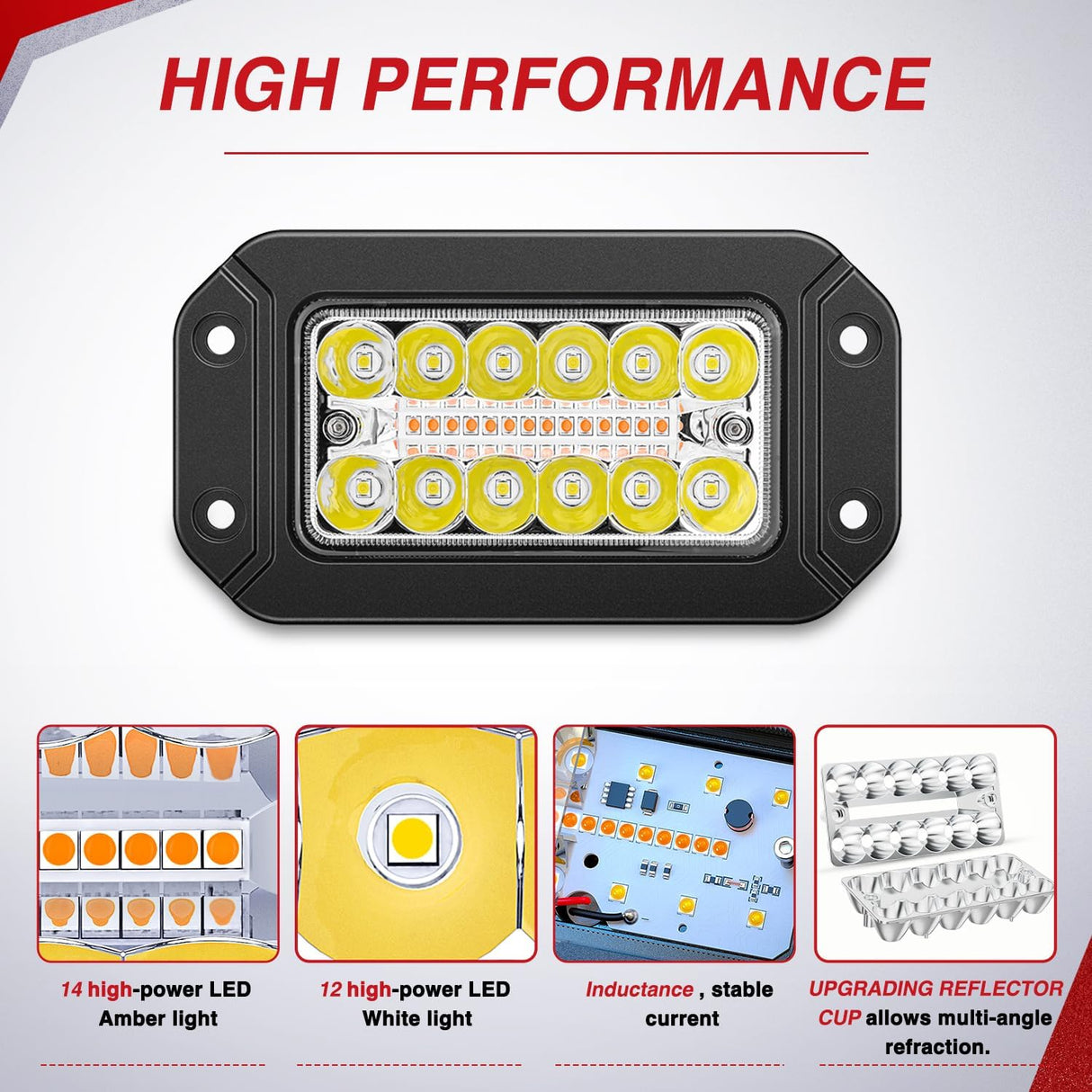 Flush Mount LED Light Pods 2PCS 6 Inch 39W Amber White 3 Lighting Modes Fog Lights Spot Flood Beam with Dual Control 18AWG Wiring Harness for Truck Pickup Golf Cart UTV ATV SUV Boat 4x4 Car