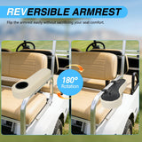Golf Cart Armrests 2PCS Beige Flip Stand Cup Holder | No Drilling Detachable PU Leather Armrest with Iron Bracket Fits 1 Inch Square Tubes for EZGO Club Car Yamaha Rear Seat