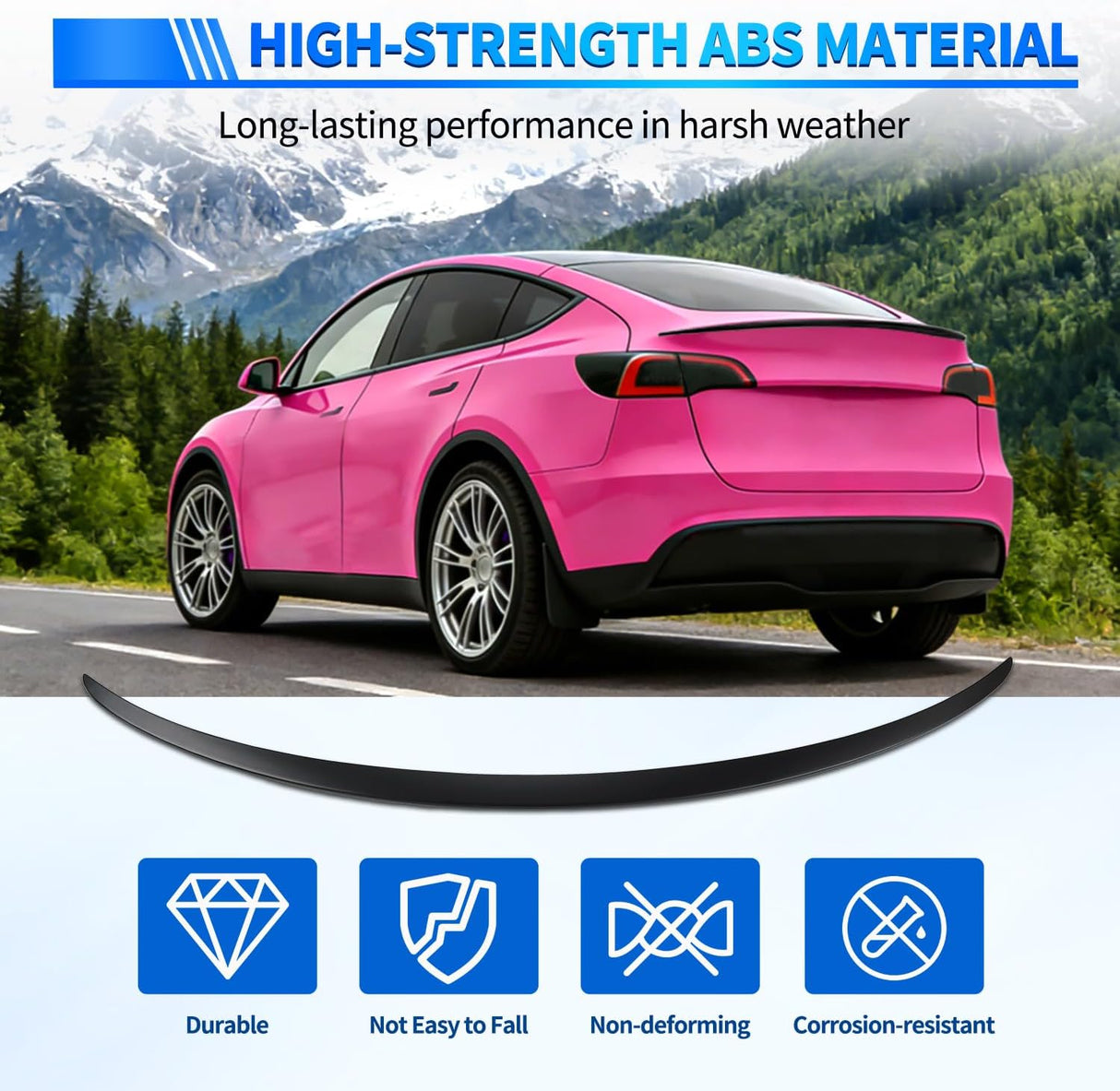 Spoiler Compatible with Tesla Model Y 2020 2021 2022 2023 2024 Spoilers for Cars Rear Spoiler Wing ABS Sporty Rear Trunk Lip Exterior Accessories Easy No-Drill Installation, Matte Black