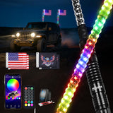 RGB LED Whip Light 2PCS 5FT Spiral Antenna Whips | APP and Remote Control with DIY Chasing Patterns Turn Signal Brake Reverse Functions and Spring Base for ATV UTV RZR and Jeep