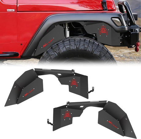 TJ Front Inner Fender Liners Fit for 1997 1998 1999 2000 2001 2002 2003 2004 2005 2006 Jeep Wrangler TJ & LJ, 2PCS Offroad Powder Coated Steel Splash Mud Guard Wheel Well Liner Covers