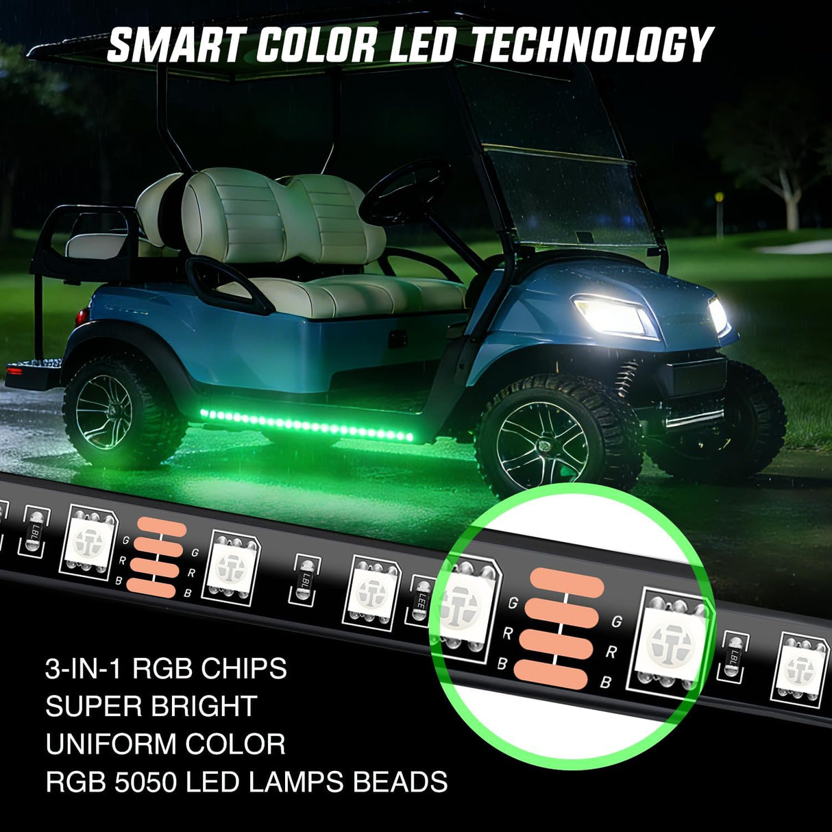 2PCS Golf Cart Underbody Lights Kit RGB Multi-Mode LED Neon Accent Lighting Lamp APP Remote Control Sound Active Music Sync IP67 Waterproof 12V-66V for EZGO Yamaha Club Car