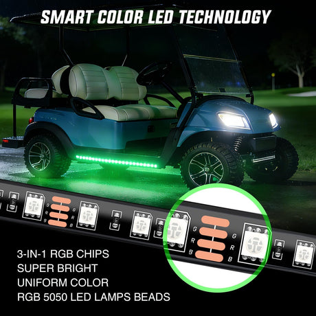 2PCS Golf Cart Underbody Lights Kit RGB Multi-Mode LED Neon Accent Lighting Lamp APP Remote Control Sound Active Music Sync IP67 Waterproof 12V-66V for EZGO Yamaha Club Car