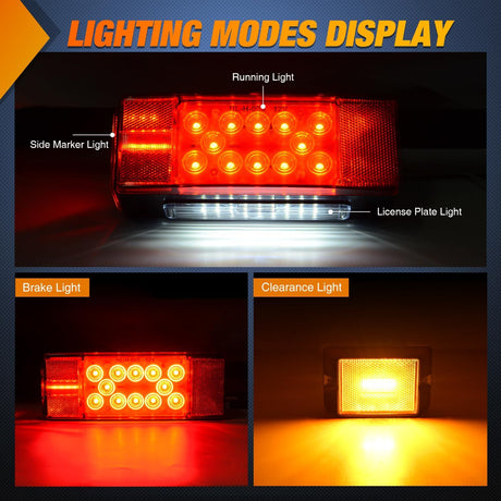Rectangular Trailer Light Kit 2PCS Stop Turn Tail Side Marker License Lamps Submersible Waterproof For 12V Utility Boat Camper RV Trucks