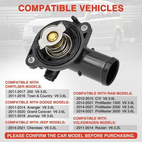 Thermostat Housing Assembly Fit for 2011-2014 Dodge Avenger 2014-2021 Jeep Cherokee Chrysler Town & Country VW Routan Ram Engine Coolant Thermostat Housing for Car 902-3036 5184570AG AH AI AJ
