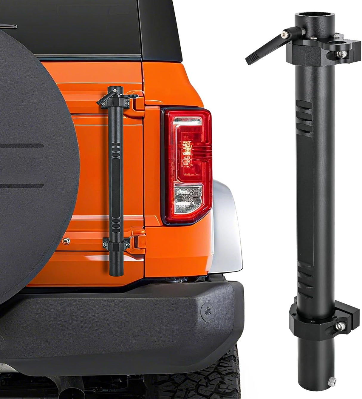 Tailgate Flagpole w/ CB Antenna Mount for Ford Bronco 2021 2022 2023 2024 2025 Heavy Duty Rear Door Flag Holder Bracket for Off-Road Camping, No Drill Installation