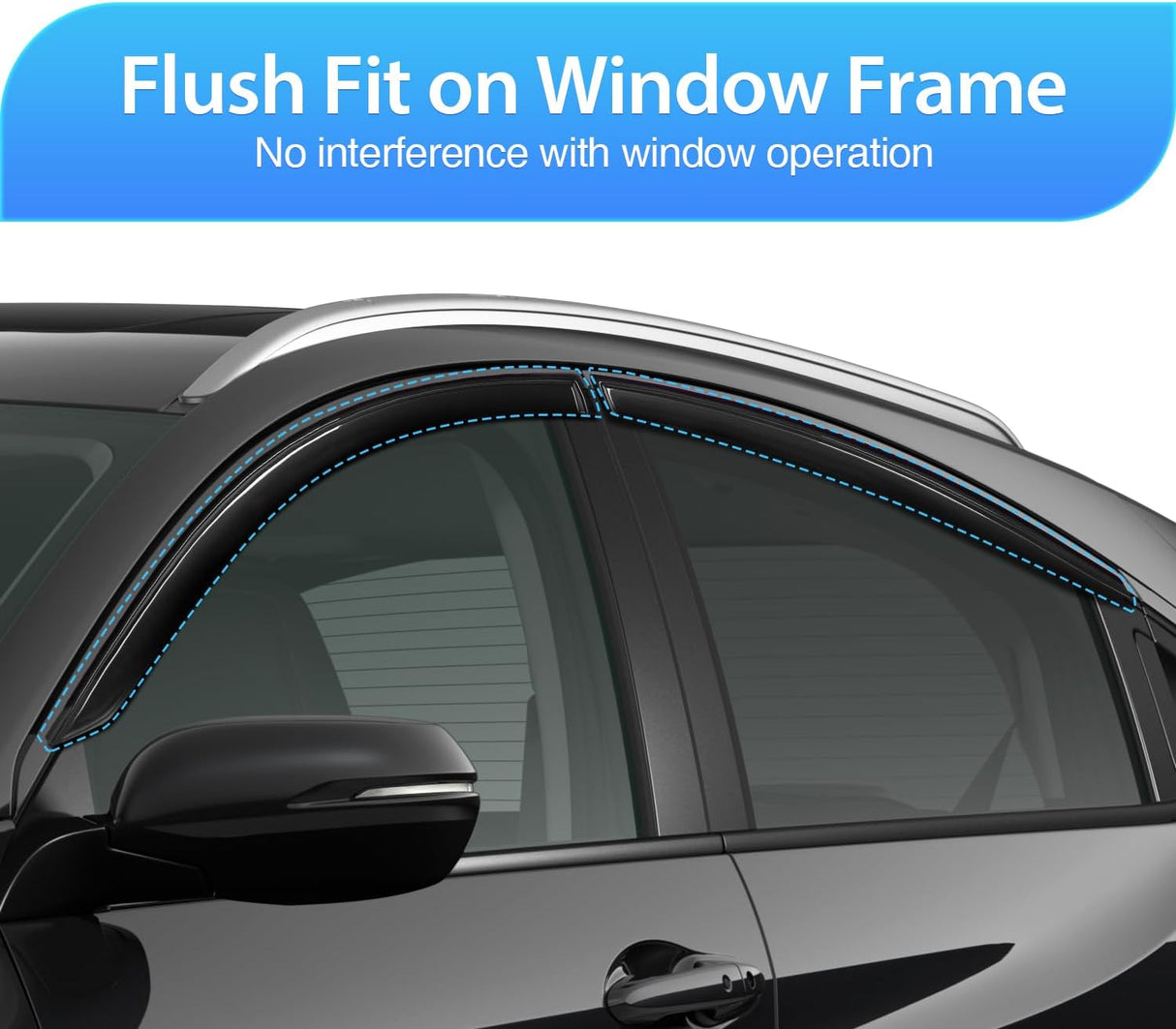 Tape-On Window Visors for Chevy Tahoe 2015-2020, 4PCS | Out-Channel Smoke Rain Guards, Helps Vent Fresh Air in Rainy Weather, Fits Cadillac Escalade/GMC Yukon 2015-2020