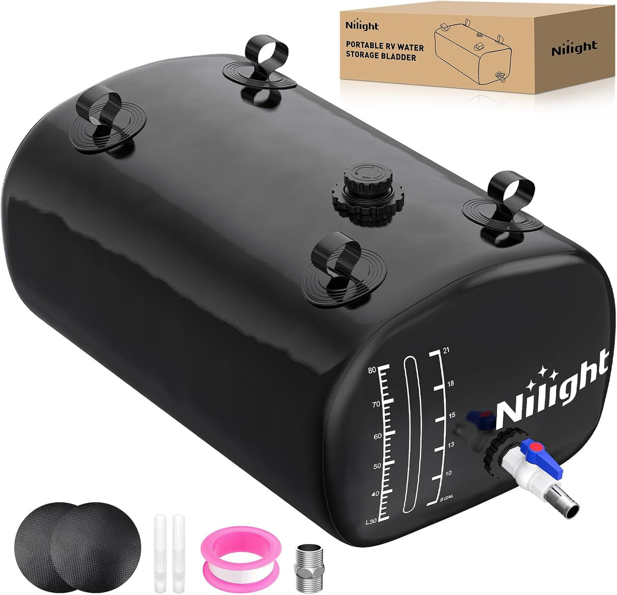 30Gal/113L Water Storage Bladder RV Potable Water Bladder Tank 1000D PVC Foldable Collapsible Water Storage Containers for RV Truck Bed Camping Garden Irrigation Emergency Water Use Black