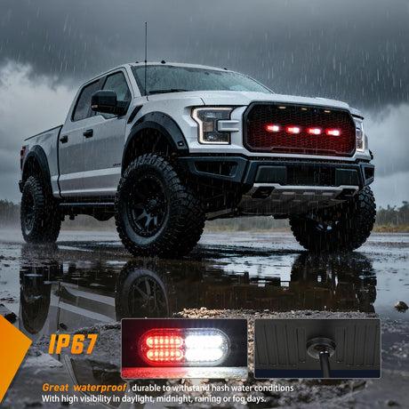 4PCS 24LED Emergency Strobe lights 12V 24V Red White Surface Mount Grille Hazard Safety Warning Light Sync Feature Side Flashing Marker Flash for Car Truck Campers