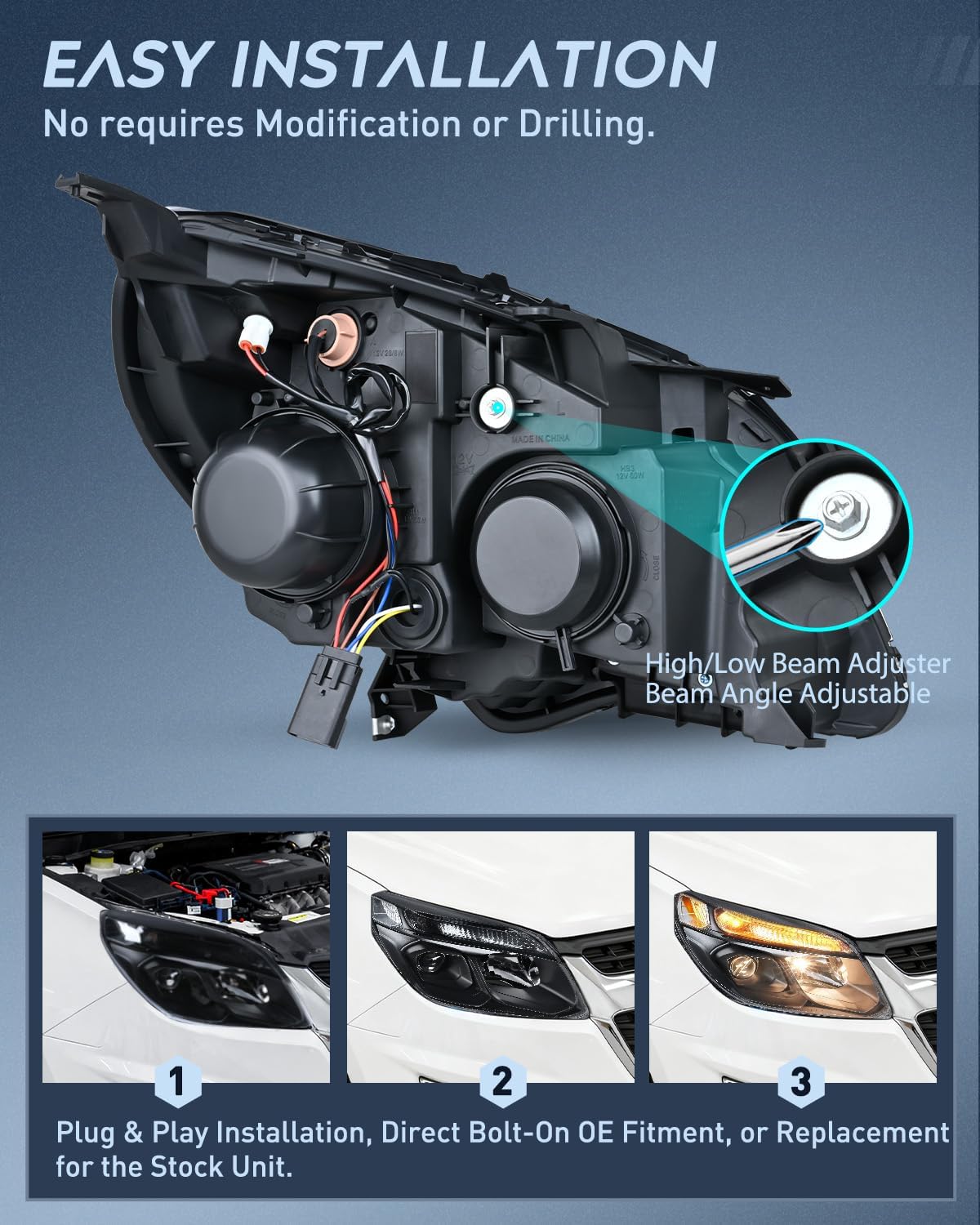 Headlight Assembly Compatible with 2016 2017 Chevy Equinox OE Style Projector Replacement Halogen Headlights Black Housing Clear Reflector Headlamp Passenger and Driver Side