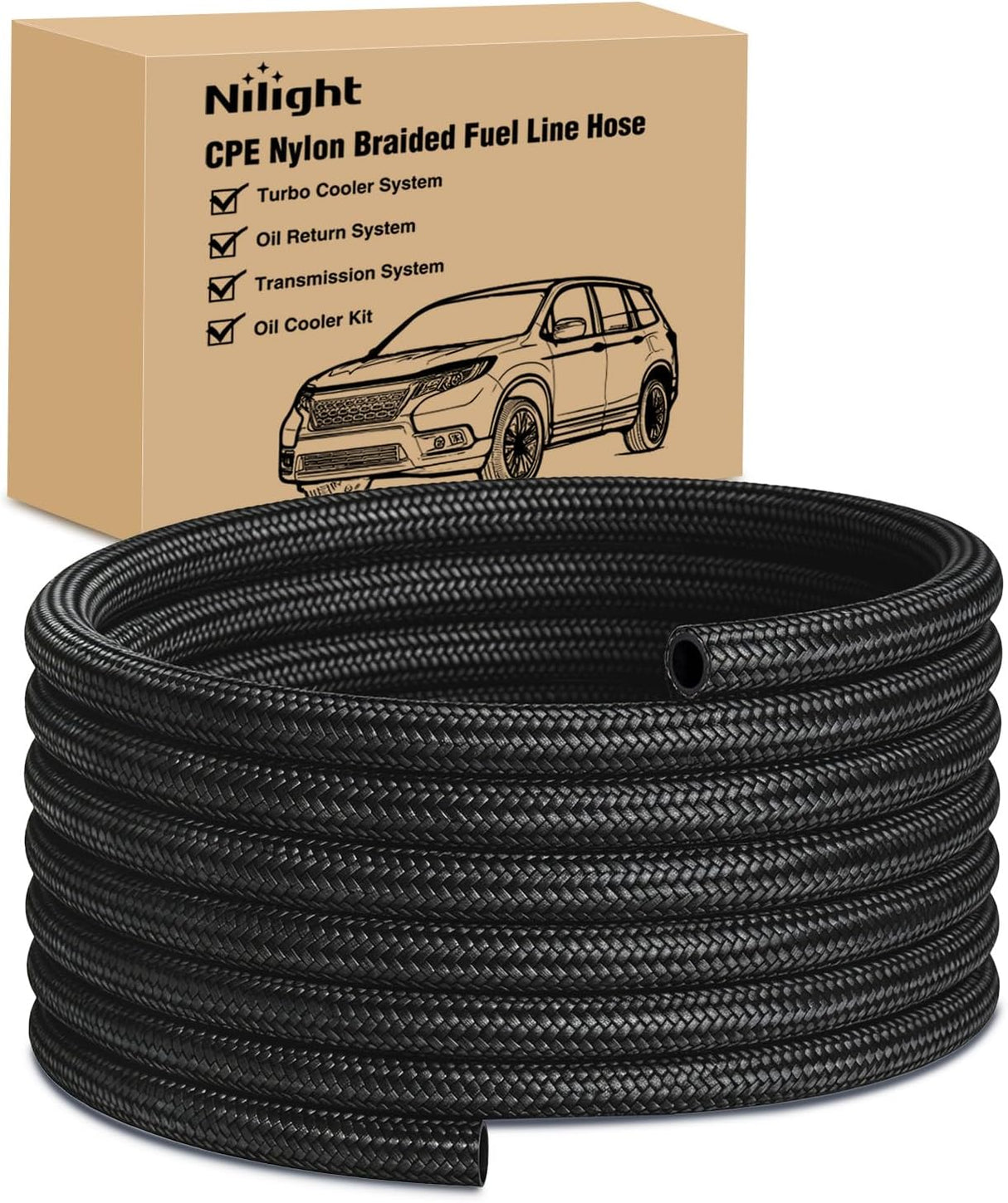 8AN 20FT CPE Nylon Stainless Steel Braided Fuel Line Hose Only | High Pressure Oil Gas Diesel Tube for Transmission Oil Cooler Vacuum Lines