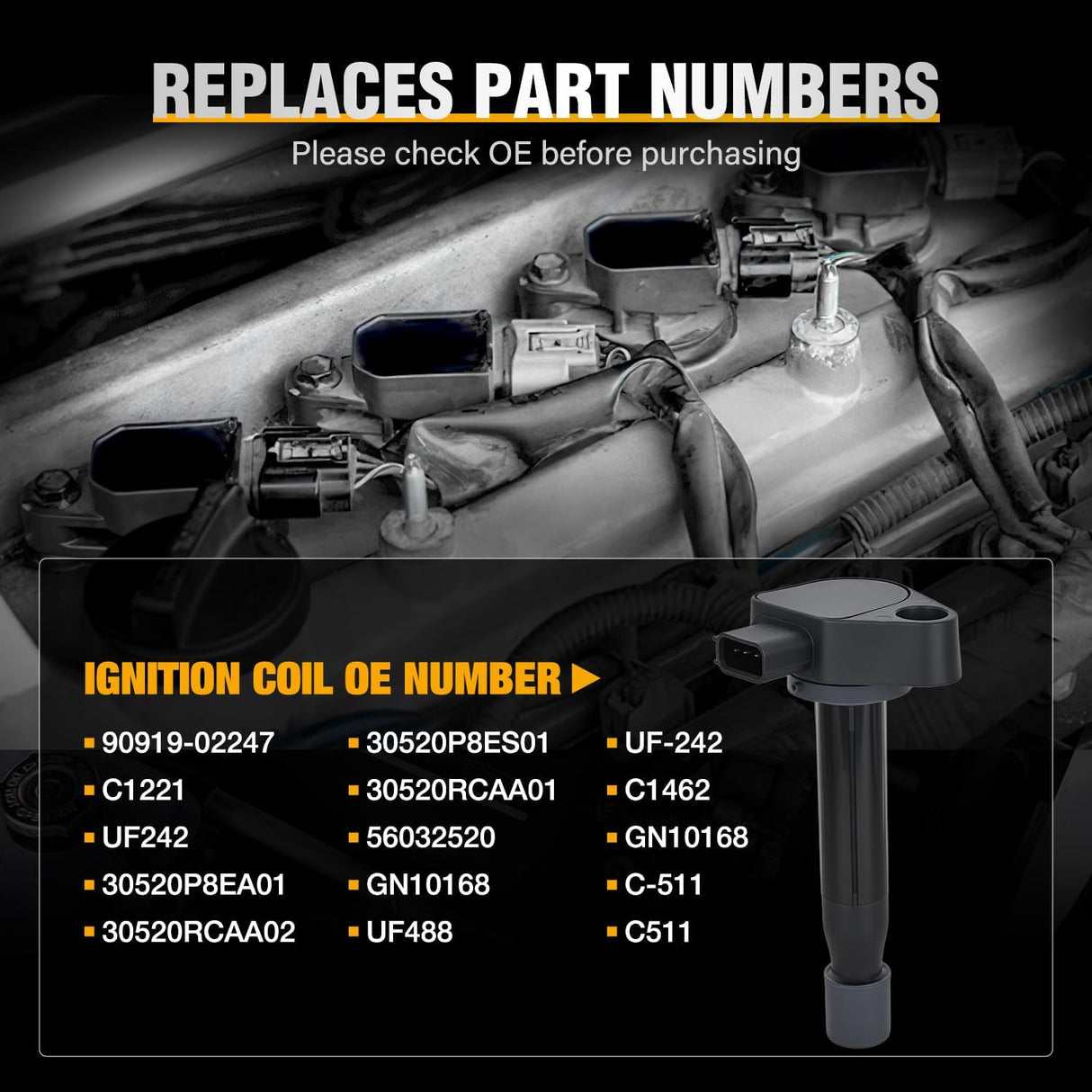 Ignition Coil Pack Fit for Honda 2000 2001 02 2003-2007 Accord Odyssey 2008-2010 EX LX DX NHL SE Fit for Acura 1999-2008 CL RL TL 3.0L 3.2L 3.5L V6 OE# UF242 C1221 Ignition Coils Set of 6