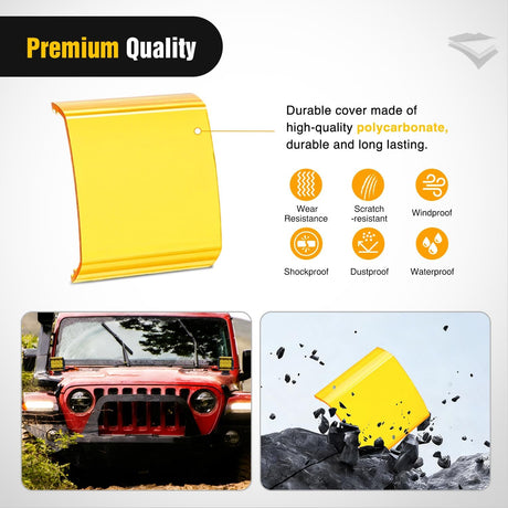 Light Bar Cover for 4 Inch LED Pods, 2 PCS Yellow Protective Durable Polycarbonate Lens Waterproof Dustproof Scratch-Proof for Double-Row Off Road Driving Lighting
