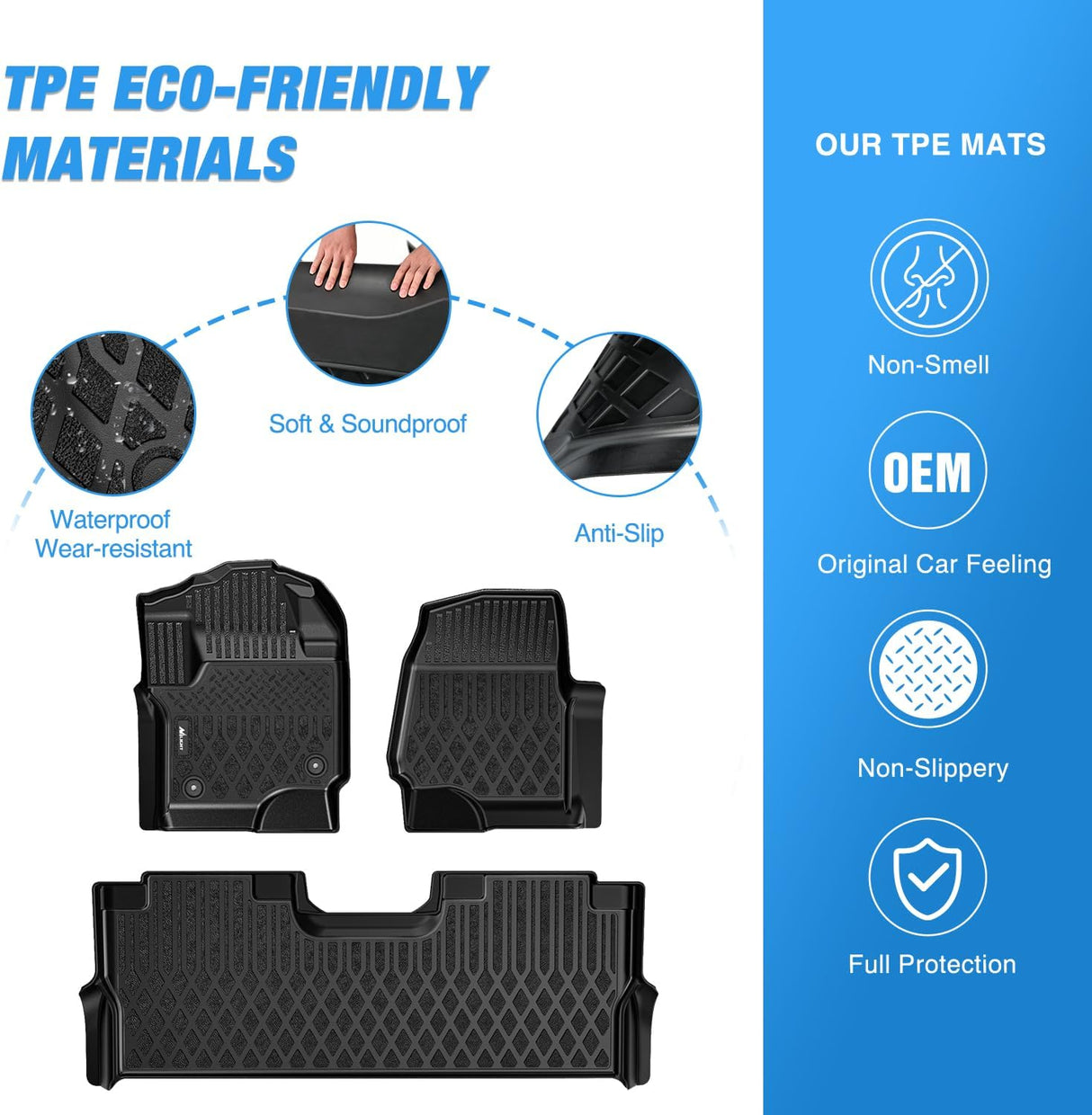 TPE Floor Mats for Ford F250 F350 F450 F550 Super Duty Crew Cab Bucket Seat 2017 2018 2019 2020 2021 2022 2023 2024 2025 2026 All Weather Custom Fit Heavy Duty Floor Liners