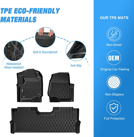 TPE Floor Mats for Ford F250 F350 F450 F550 Super Duty Crew Cab Bucket Seat 2017 2018 2019 2020 2021 2022 2023 2024 2025 2026 All Weather Custom Fit Heavy Duty Floor Liners